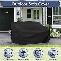 Vista 5 de Funda impermeable para sofá biplaza de patio, funda de sofá biplaza de 2 plazas para exteriores, fundas para muebles de patio con ventilación y Negro