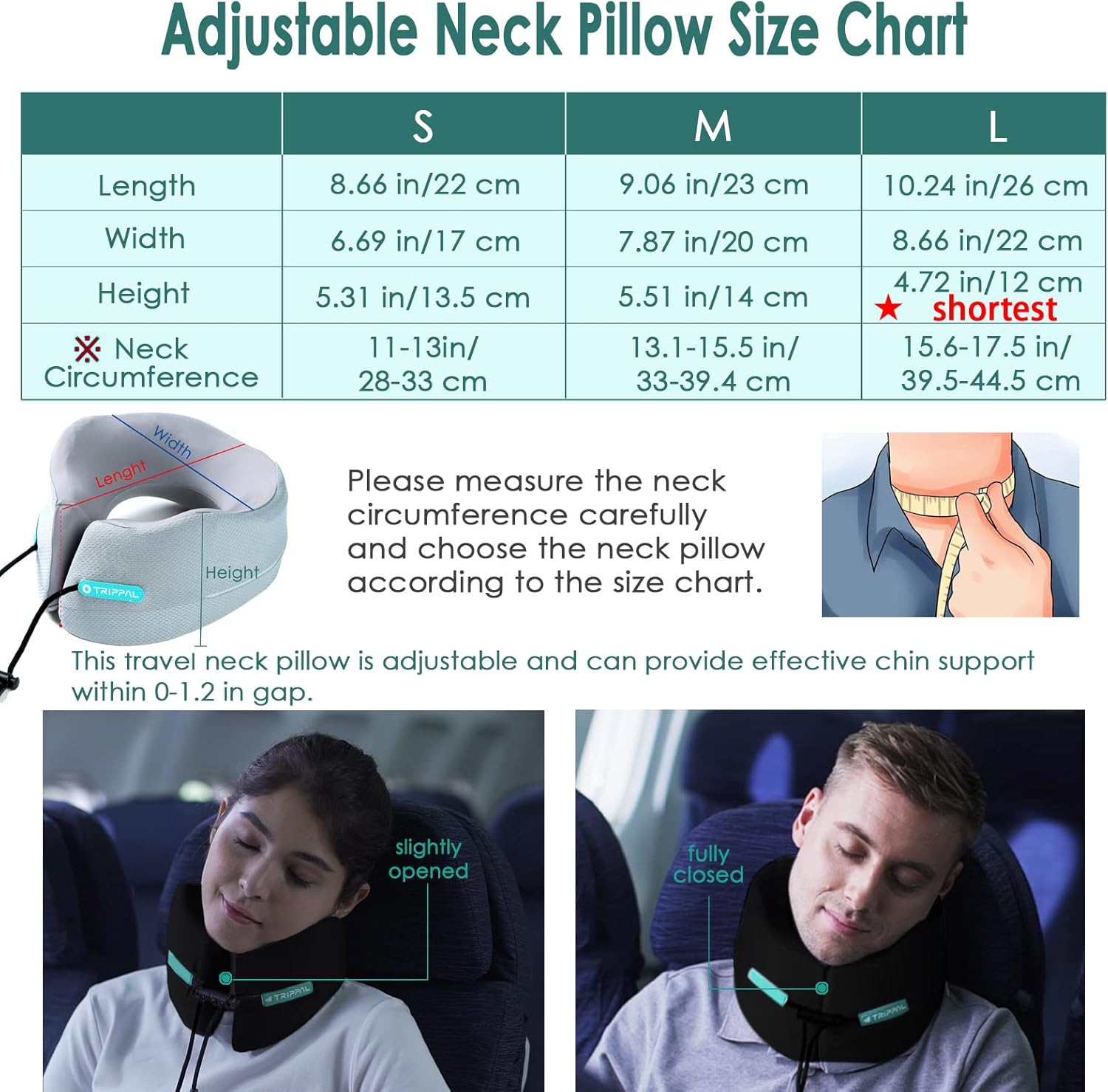 GOLDORANGE Large Travel Pillow Neck Chin Head Support Best Memory Foam Neck Pillows for Airplane Train Car Bus Home Office Sleeping Rest with Compact Carry Bag Black L