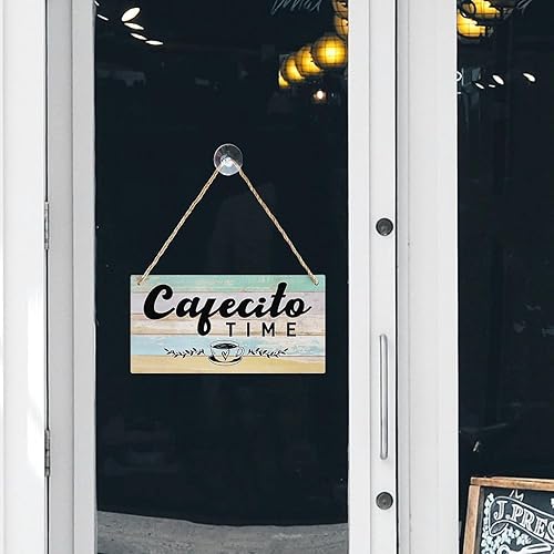 Miniatura 6 de Letrero colgante para puerta de Cafecito Time, decoración de pared para sala de estar, dormitorio, decoración de pared de madera rústica, 12 x 6