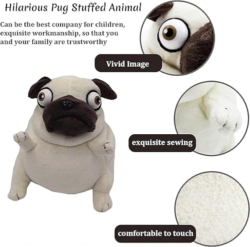 Miniatura 8 de Divertido animal de peluche de Pug  Juguete de peluche divertido y lindo de perro carlino feo de 6 pulgadas, peluche extraño para niños, niños,