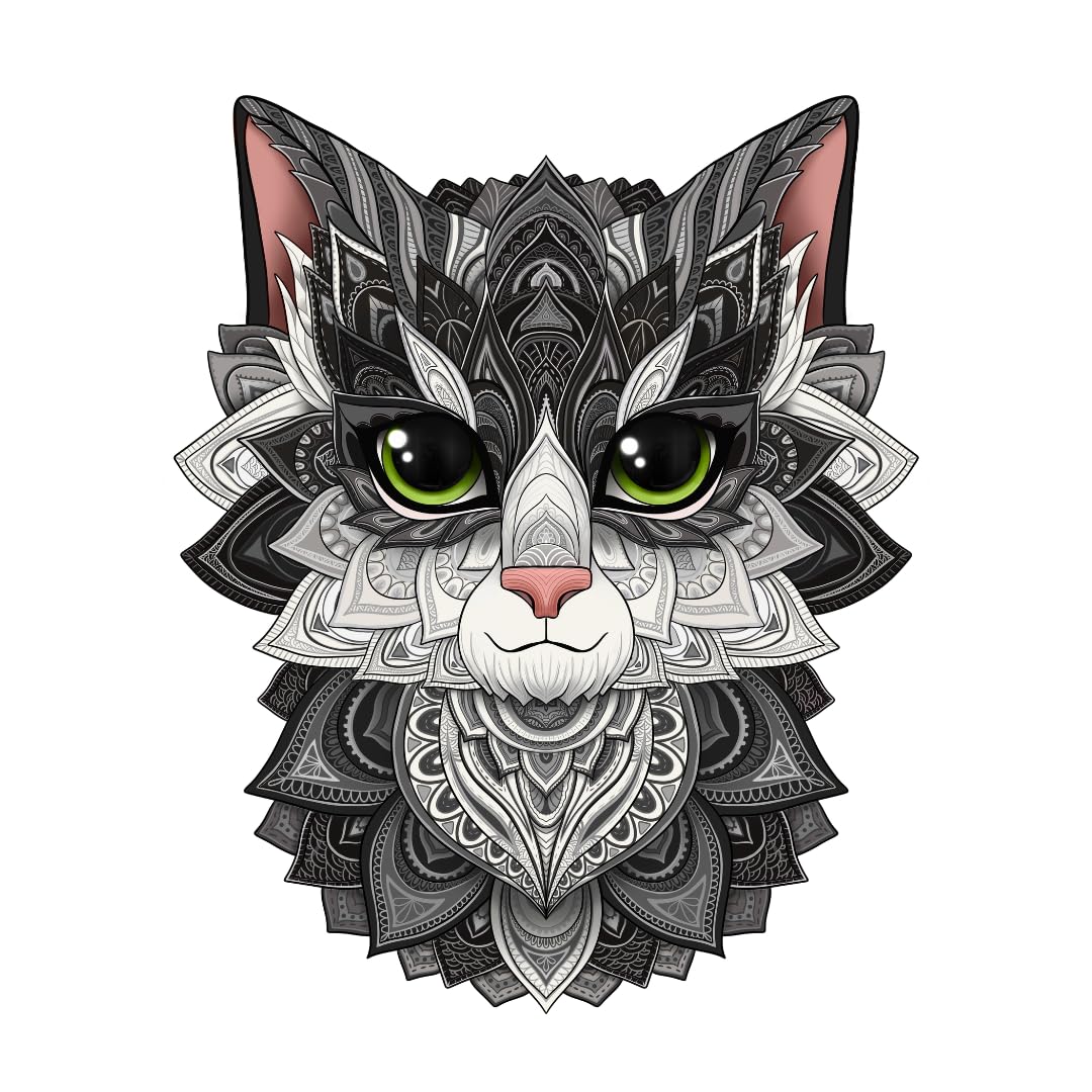 Puzzle in legno Lubiwood Gatto Curioso dalla forma unica (38x31 cm) - 308 pezzi intricati, include una confezione regalo in legno coinvolgente