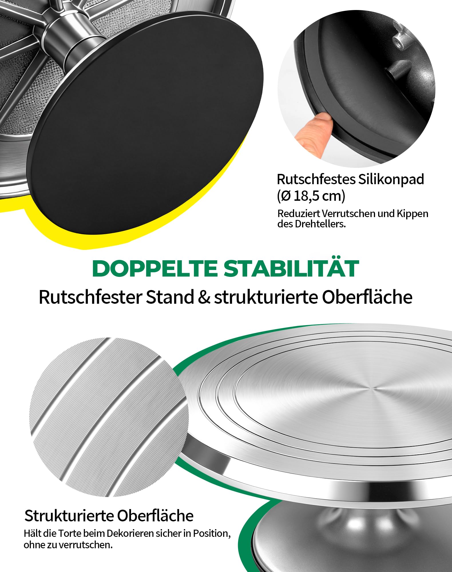 LAOYE Drehbarer Tortenteller Aluminiumlegierung Torten Drehteller 30 cm Kuchen Drehteller Tortenplatte Drehbar Set Inkl. 5 Teigschaber und 3 Streichpaletten für Kuchen Backen ,Tortendekoration