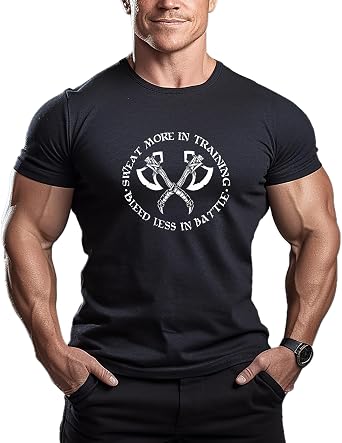 ReedCA Mens Bodybuilding T-Shirt - Gym Training Top - Sweat More in Training Bleed Less in Battle