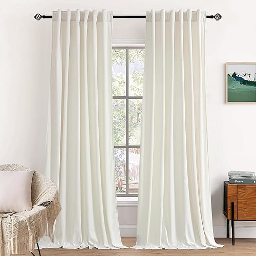 Cortinas de terciopelo blanco marfil para ventana de dormitorio con pestaña trasera, cortinas pesadas de lujo vintage súper suaves, cortinas pesadas