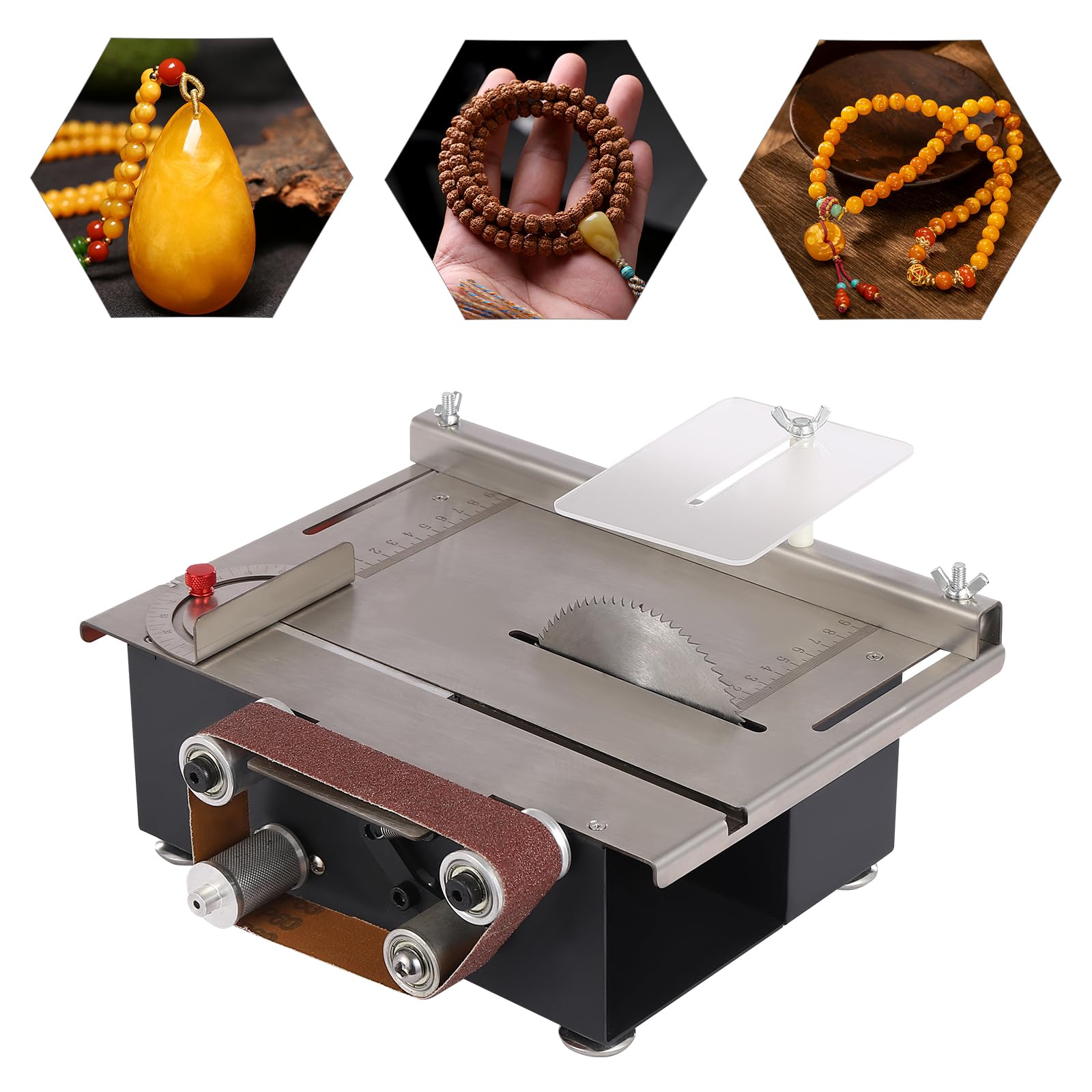 Mini sierra circular de mesa, máquina de cortar con banda de lijado y motor de 200 W para corte de madera, metal y aplicaciones de bricolaje, 33 mm