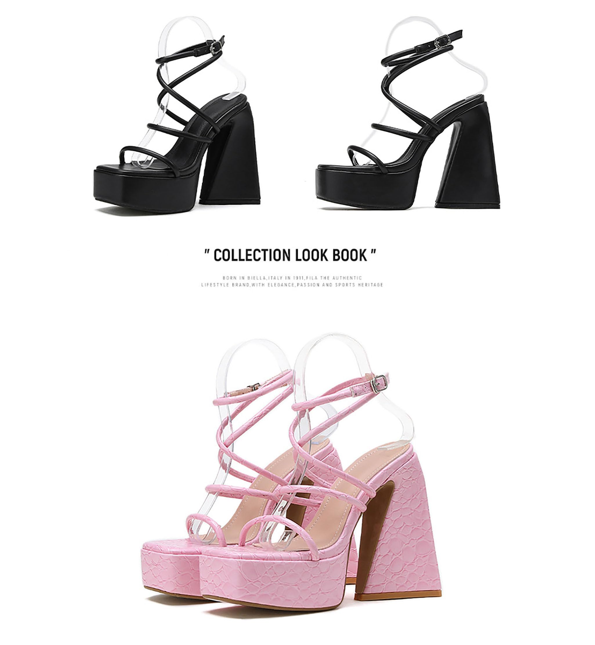 FUUBAMB00 Women's Platform Chunky High Heels 15cm /6in Square Open Toe Ankle Strap Block Trapezoidal Heel Super Stable Sandals