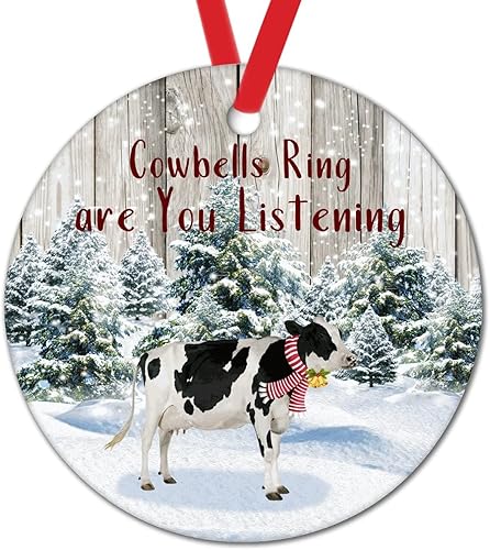Adornos de vaca de invierno para árbol de nieve de granja, adornos de vaca para árbol de Navidad, anillo de cabreras, colgante de Navidad,