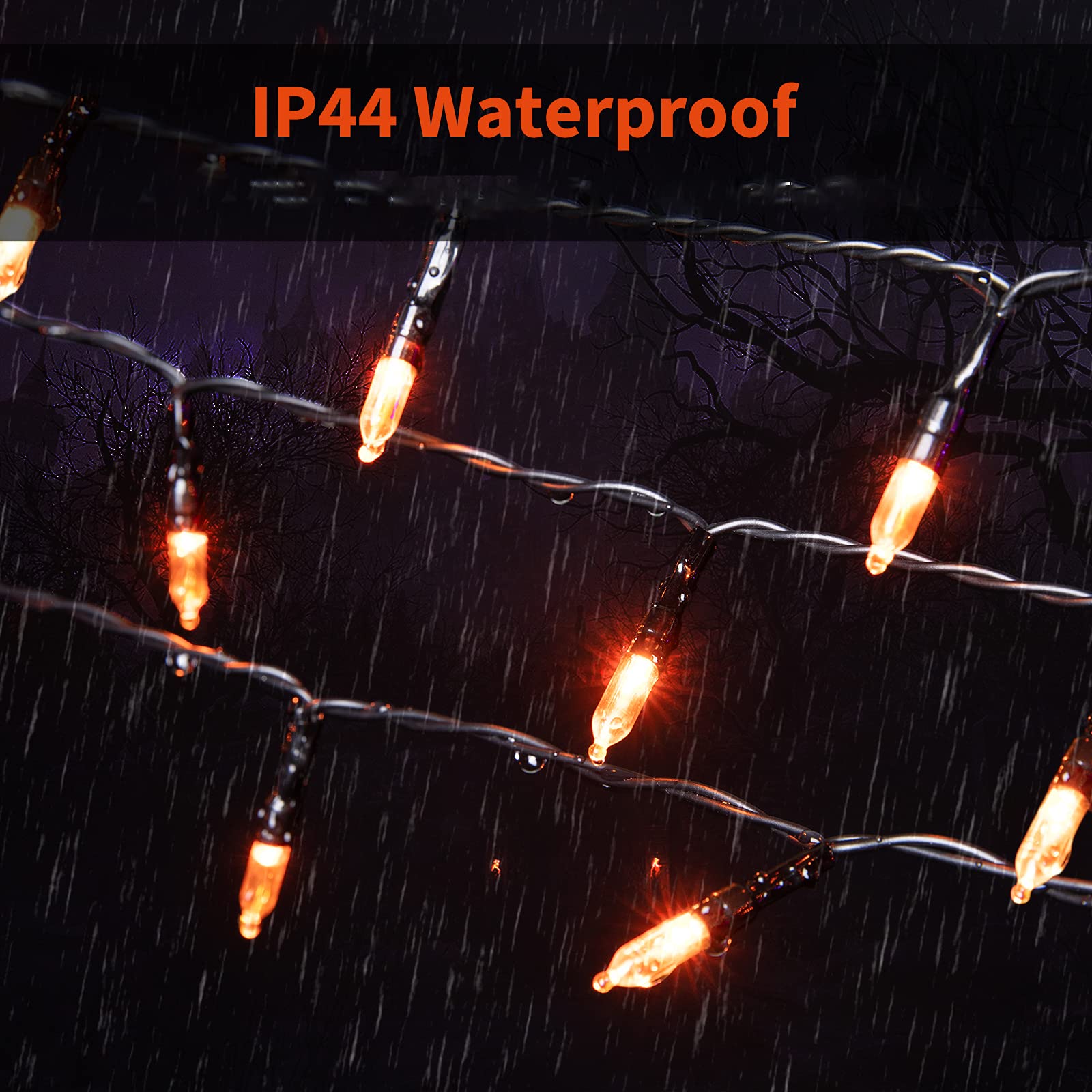 Luces LED naranjas de Halloween para exteriores, 100 mini luces LED de 39 pies con 8 modos de iluminación, tira de luces de Halloween conectables para jardín, patio, fiesta, casa encantada, fantasma 5