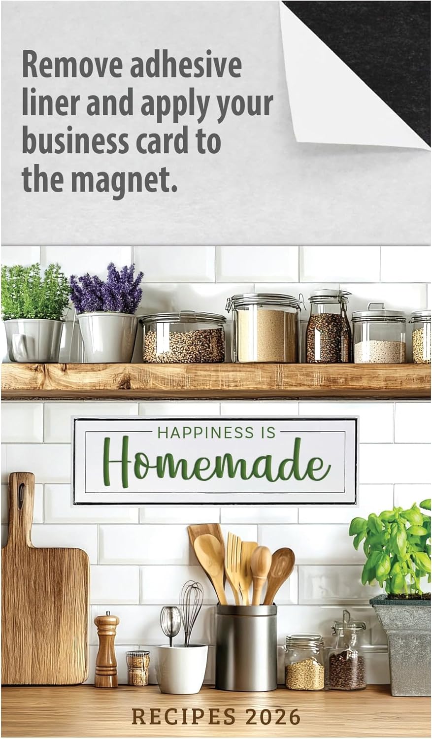 2026 Peel and Stick Magnetic Business Card Recipe Calendar, Includes Envelopes, Mail for 1oz Rate, Great Sales Marketing Tool (Happiness is Homemade - Recipes - 200 Pack)