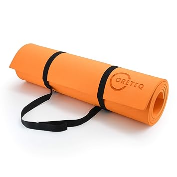 Coreteq Balance Foam TPE Exercise Yoga Mat Textured Surface Anti-Skid Waterproof with Carry Strap (Tangerine Orange, 8 MM)