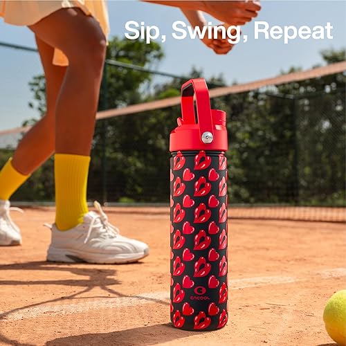 Miniatura 704 de ENCOOL Botella de agua aislada con popote, de acero inoxidable, a prueba de fugas, sin BPA, al vacío de doble pared que se mantiene fría durante 24