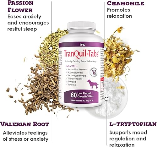 Miniatura 4 de TranQuil-Tabs para perros, contiene manzanilla, L-triptófano y melatonina, alivia el estrés y la tensión, alivia la ansiedad de viaje y separación,