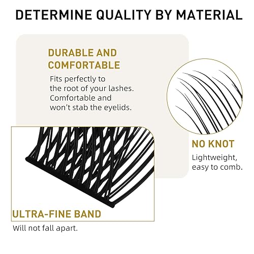 Miniatura 4 de Extensiones de pestañas rizadas en racimo B01 D, de 0.47 a 0.70 pulgadas, 72 racimos naturales de pestañas individuales B&Q LASH, extensiones de