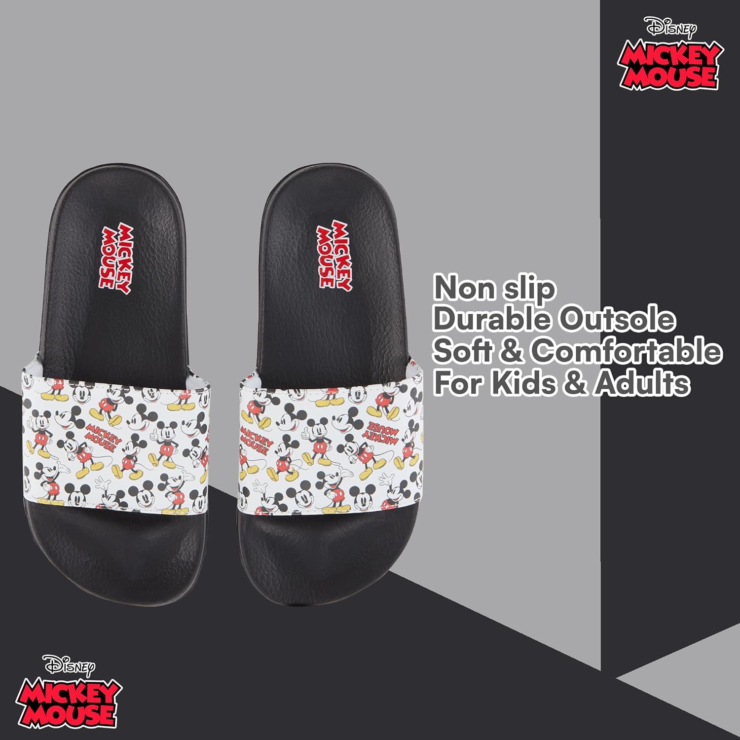 Disney Ladies Minnie and Mickey Slides - Ladies Classic Mickey and Minnie Mouse Slide Sandals Mickey & Minnie Mouse Slip On Slides