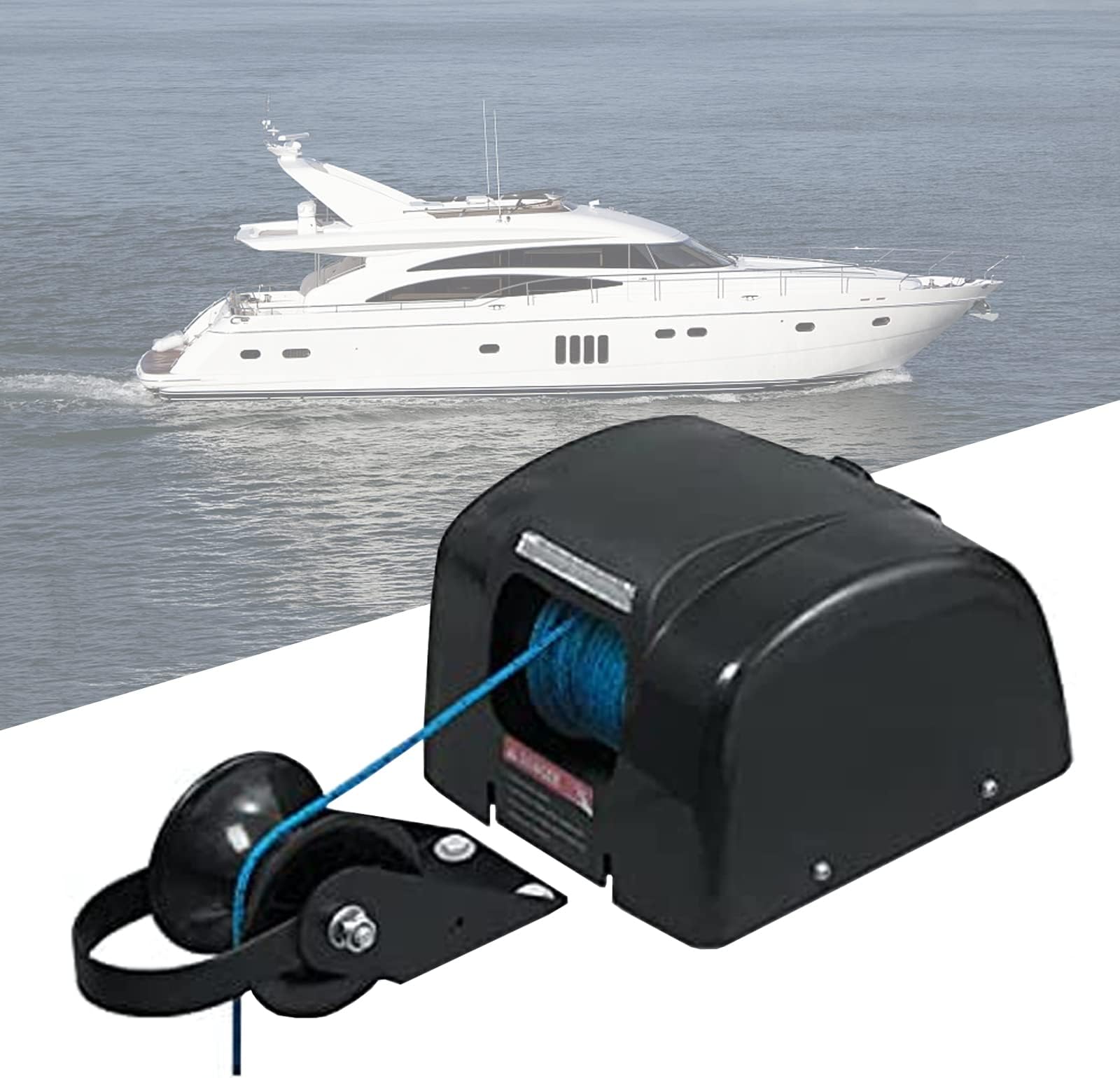 YHWD Electric Anchor Winch, 12V Marine Anchor Winch, Saltwater Boat Anchor Windlass, Maximum Anchor Weight is 20.4kg/45.0ib, 30.5m/100.1ft of Pre-Wound Anchor Rope