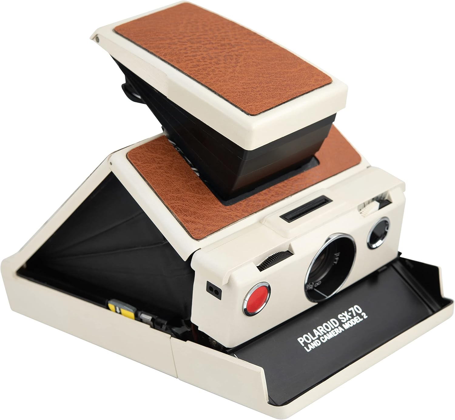 Polaroid SX-70 Land Camera Model 2 – Vintage Instant Film Camera (White Body, Brown Leather) | Manual Focus, Foldable Design, Works with SX-70 Film (Renewed)