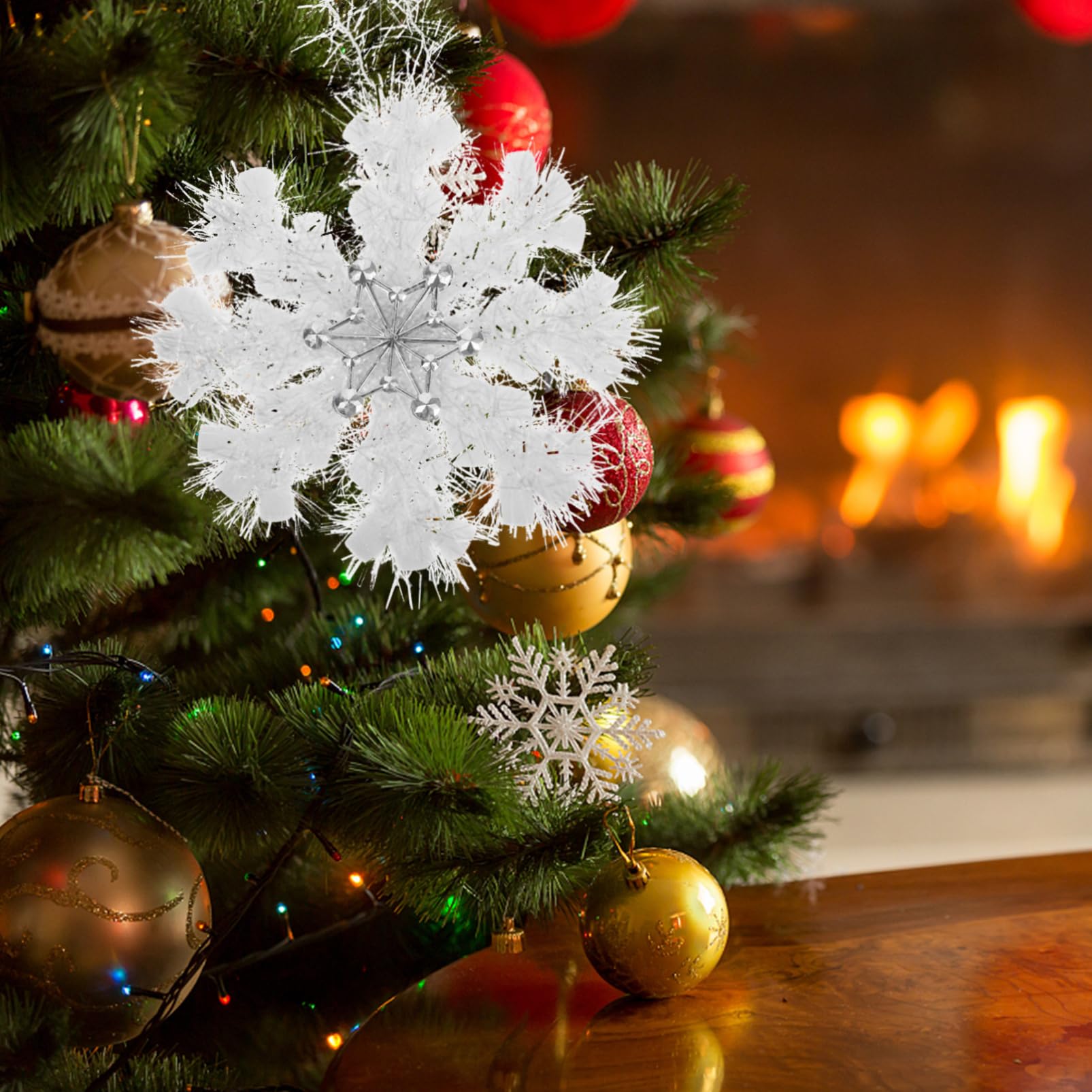 Unomor 8pcs White Snowflake Ornaments Elegant Tinsel Decorations for Christmas Tree Holiday Decor