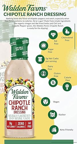 Vista 34 de Walden Farms Buffalo Ranch - Aderezo y salsa – Sin calorías, sin gluten, bajo en carbohidratos, apto para dieta cetogénica, sin azúcar, sin grasa