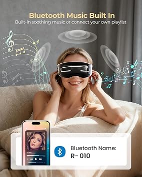 Eye Massager with Heat and Cooling, Integrated Smart Sleep Mask with Nose Rest and Soft Silicone Massage Head, 4 Massage Modes for Migraines, Dry Eye, Dark Circles,Bluetooth Music, Gift for Mother