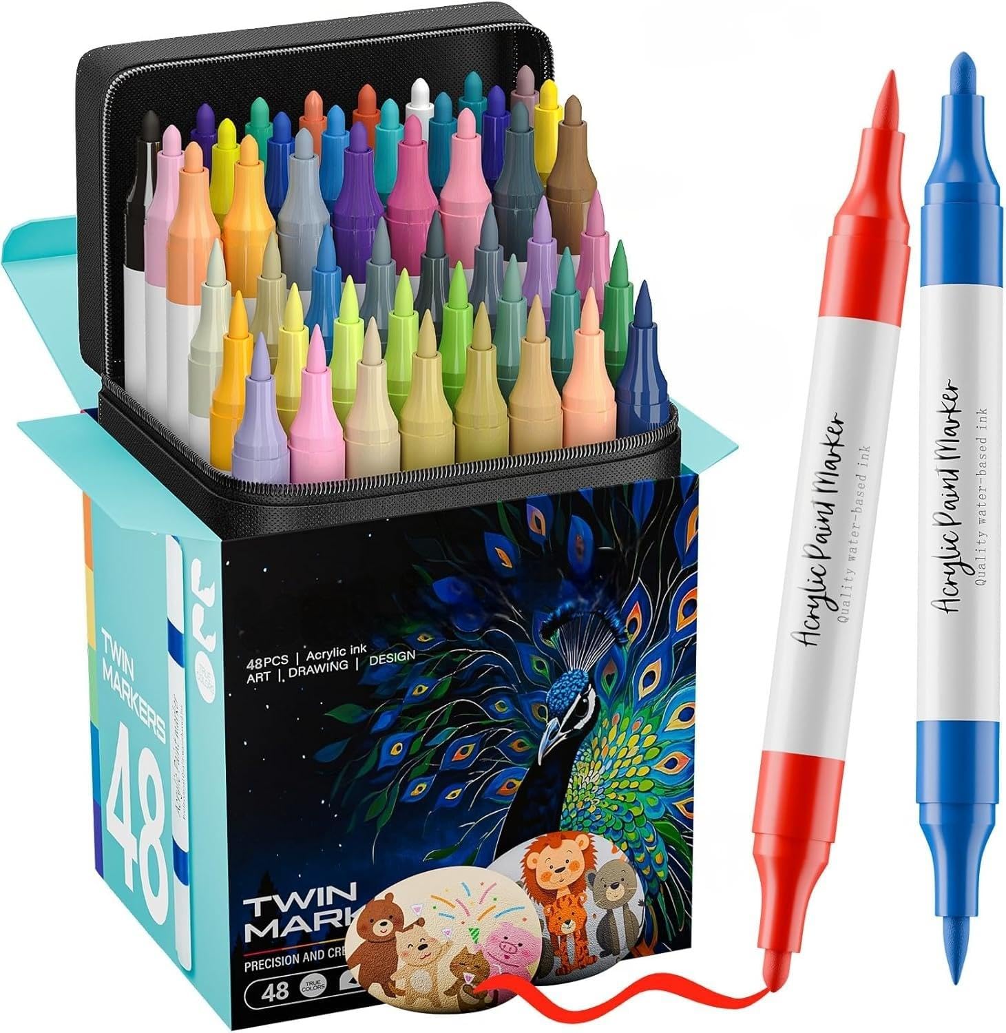Kitire Acrylic Paint Pens, 48 Colors Dual Tip Acrylic Markers — image 1