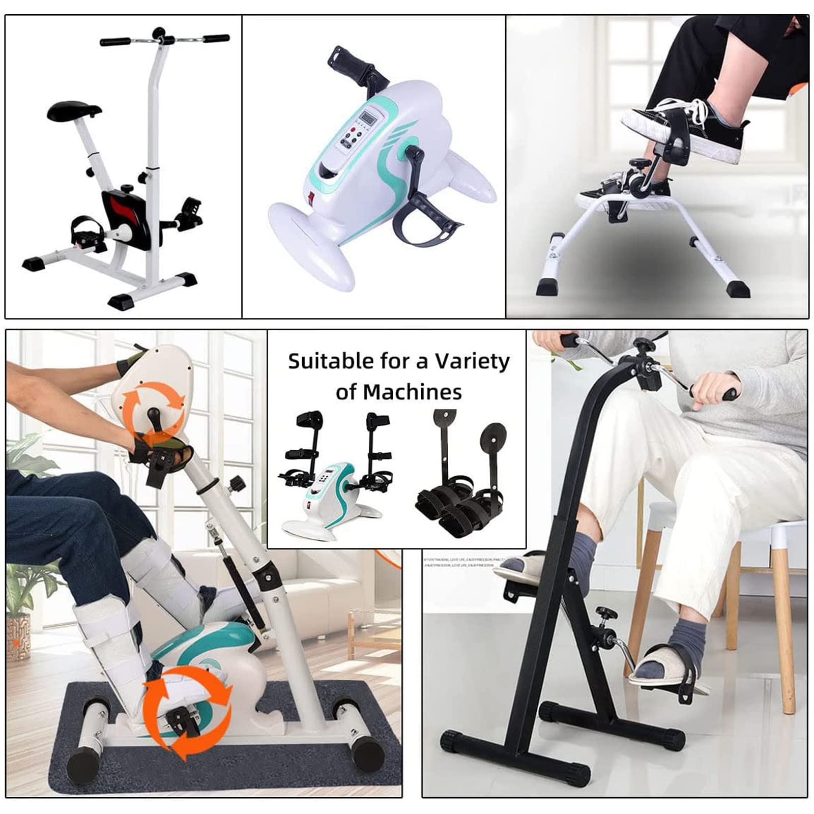 1 Paio Staffe di Fisse Gambe per Cyclette, Staffa di Protezione per Gambe per Pedali di Riabilitazione Multifunzionale con Chiusura in Velcro, Trainer Riabilitativo,Nero