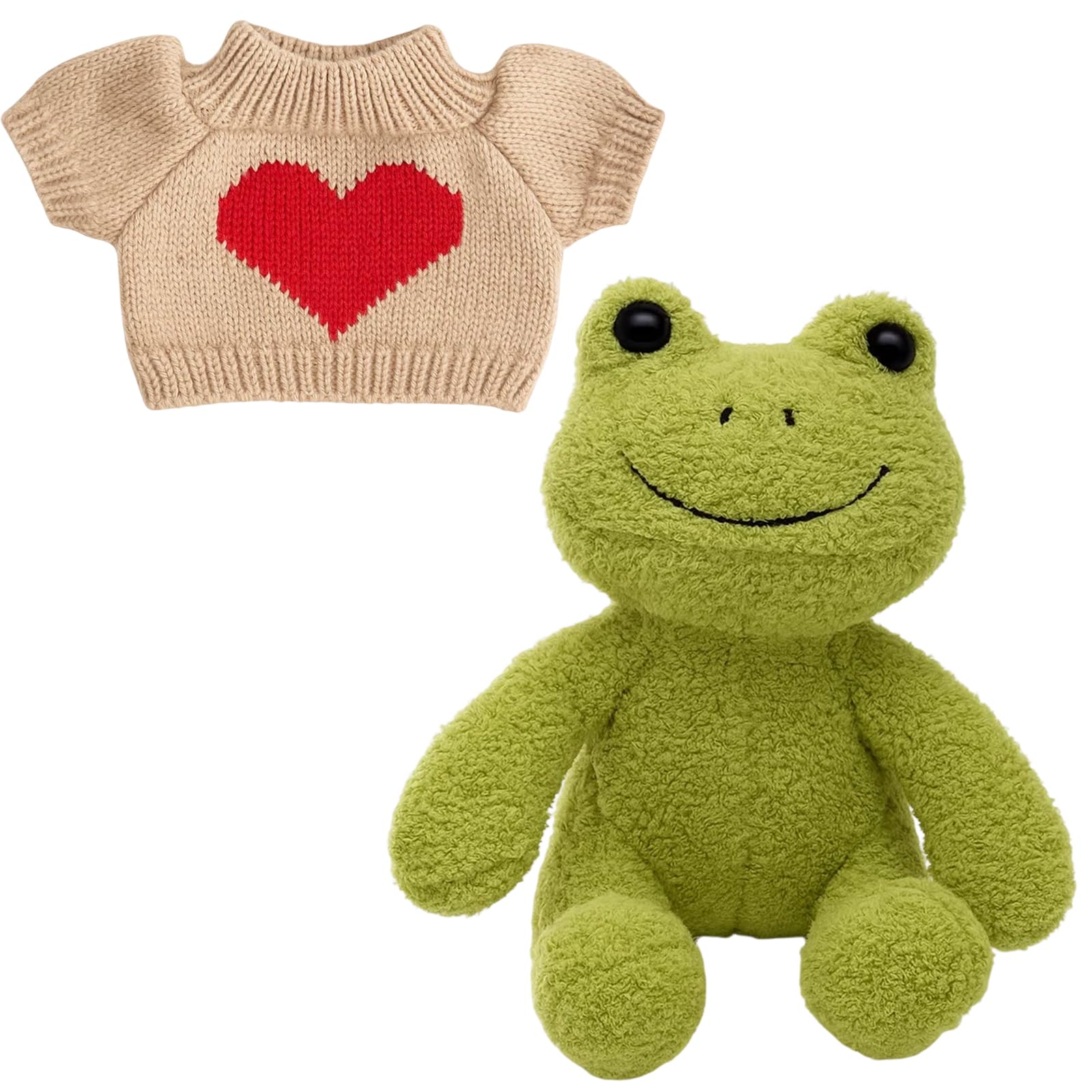 QminTouyzs Frog Teddy, 2 Piece Plush Set including Cozy Sweater, Soft Stuffed Animal Gift for Kids and Adults Frogs Plush Toy