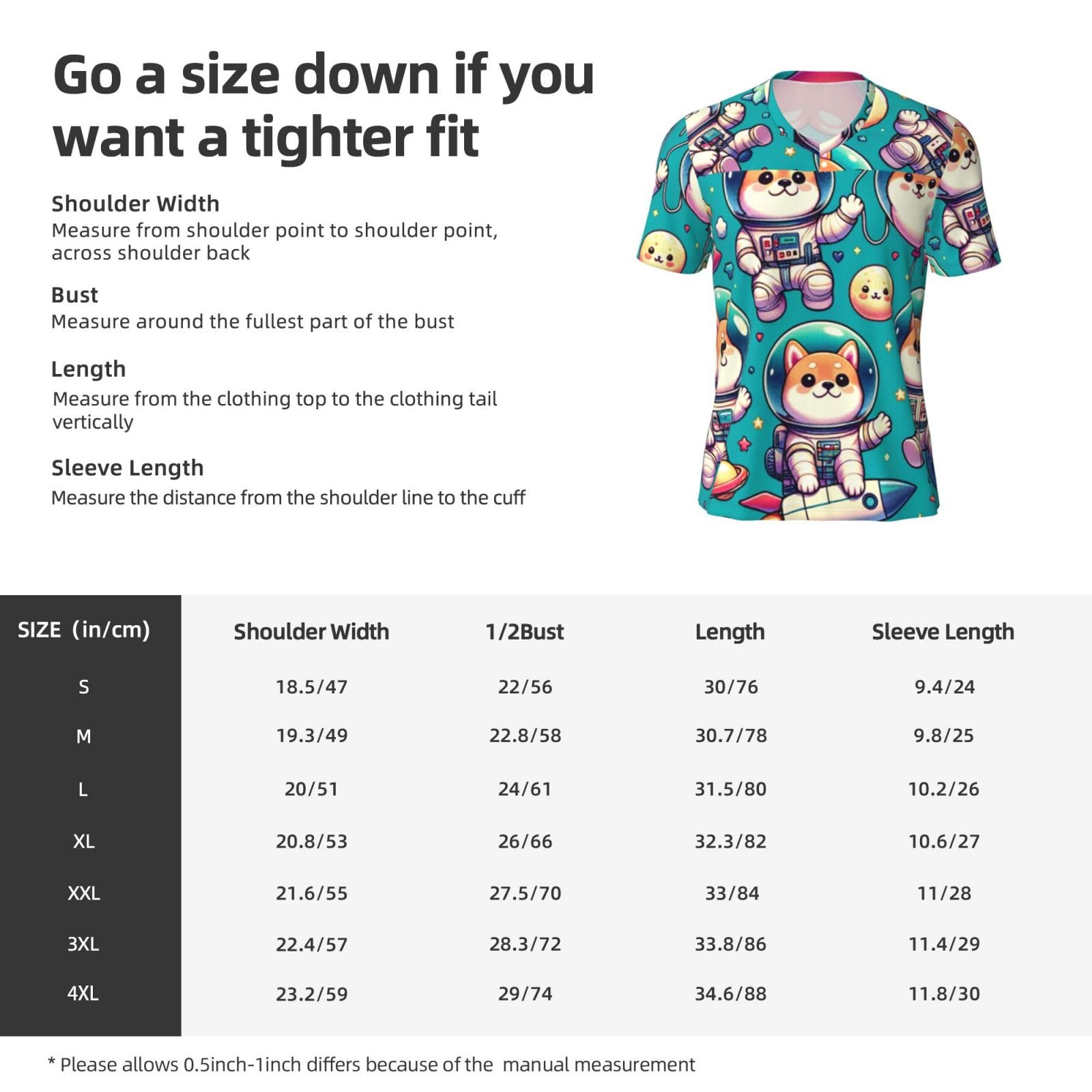 Stylish Athletic Sports Jersey Cute-Shiba-Inu-Astronauts Men's Rugby Jersey X-Large Black