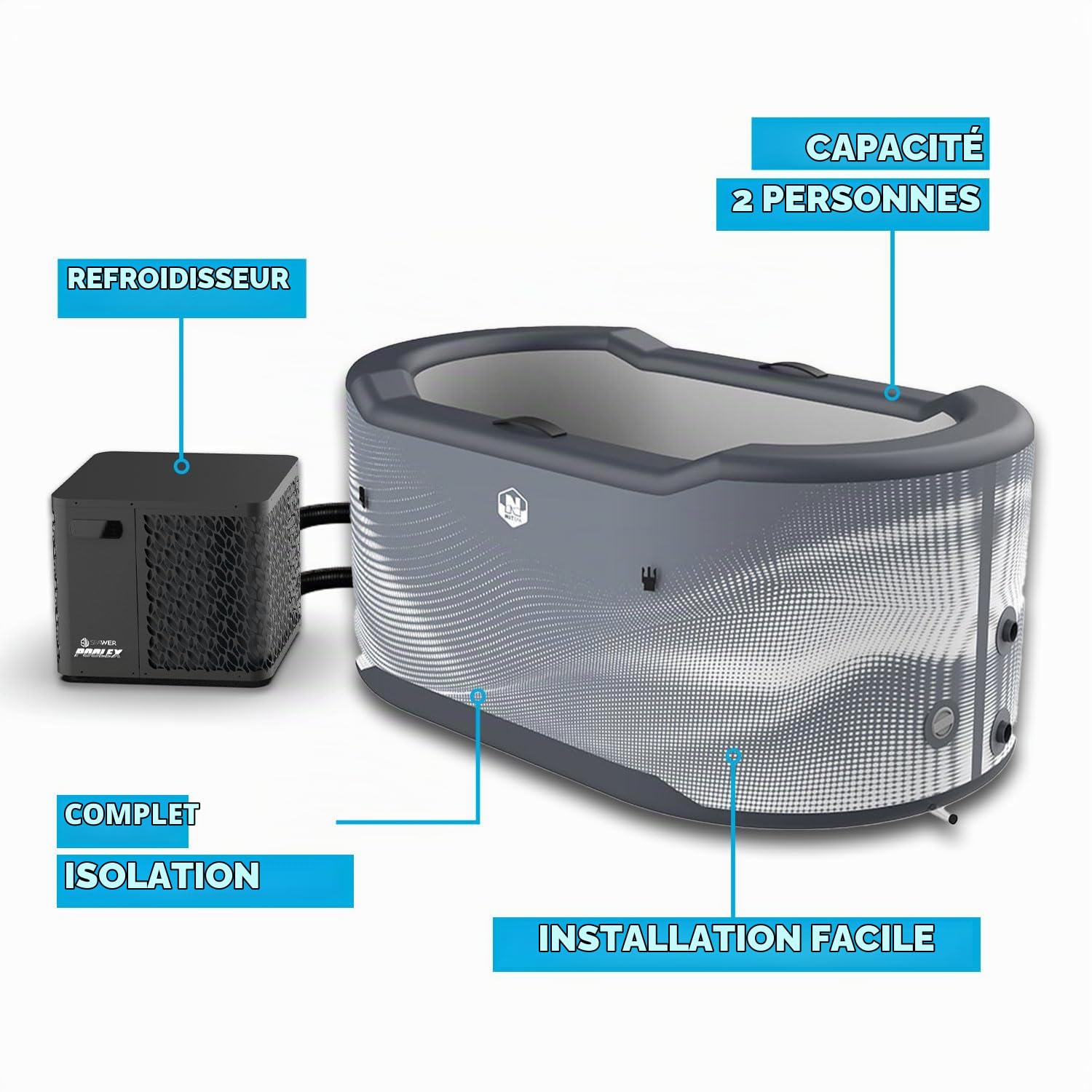 Pack Bassin ICEBATH NETSPA Jarvi Dropstitch + Kit Chiller 3KW - 3-40°C : Cryothérapie - Bain Froid