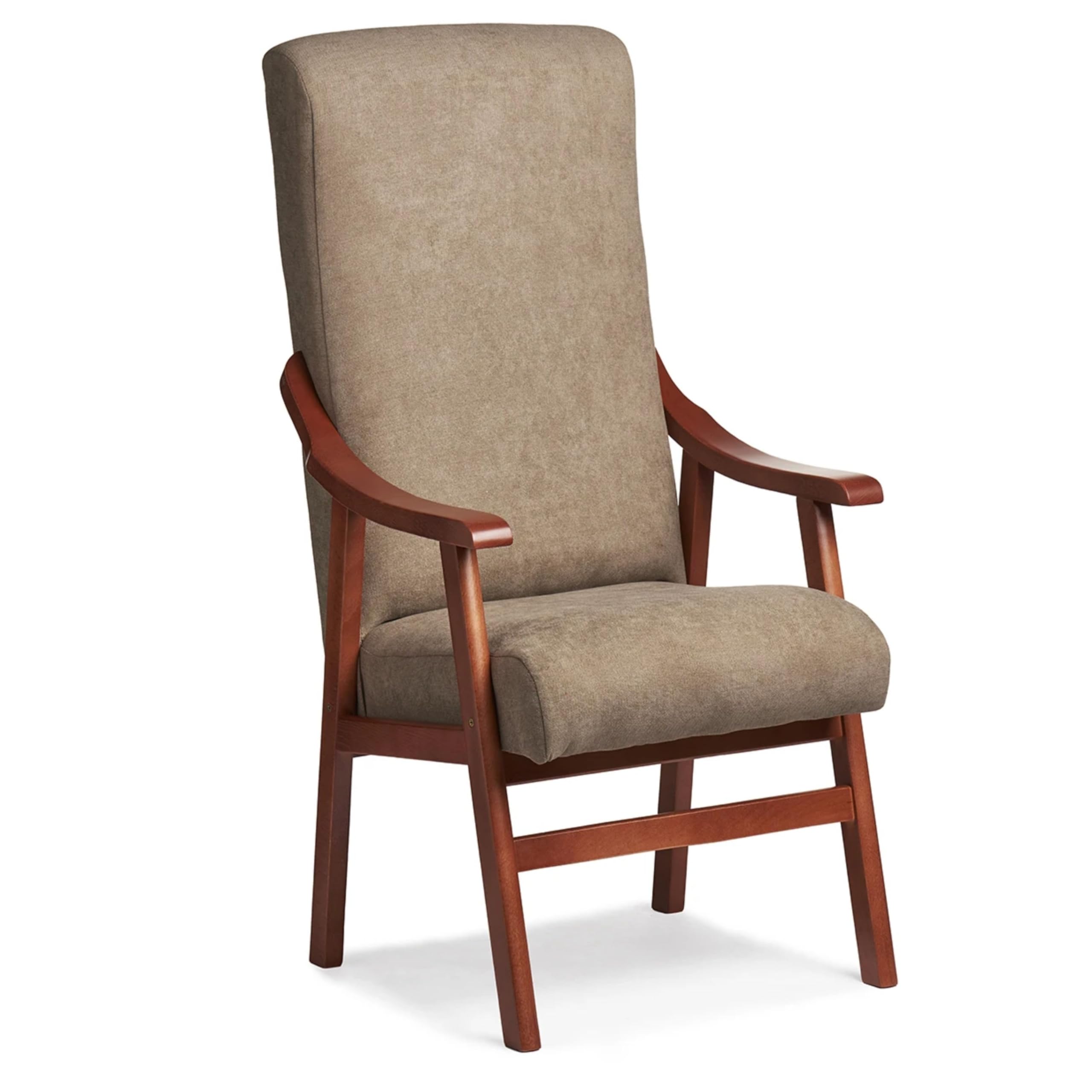 Silla Respaldo Alto Goya Tostado - Silla con Brazos para Personas Mayores - 117x57x70 cm - Sentada Alta - Postura Recta - Tela Antimanchas - Geriátrica, Cómoda y Estable, Uso Diario