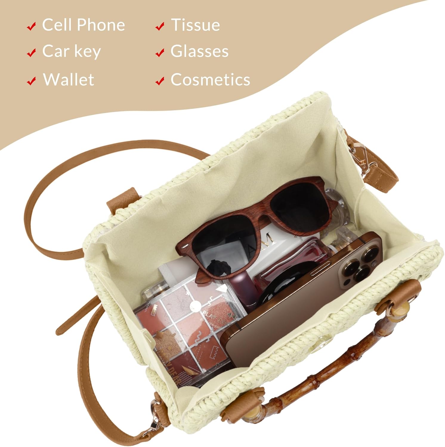 Straw Beach Bag Crossbody Handbag for Women Handmade Woven Shoulder Bag Top Handle Purse for Summer - Image 4