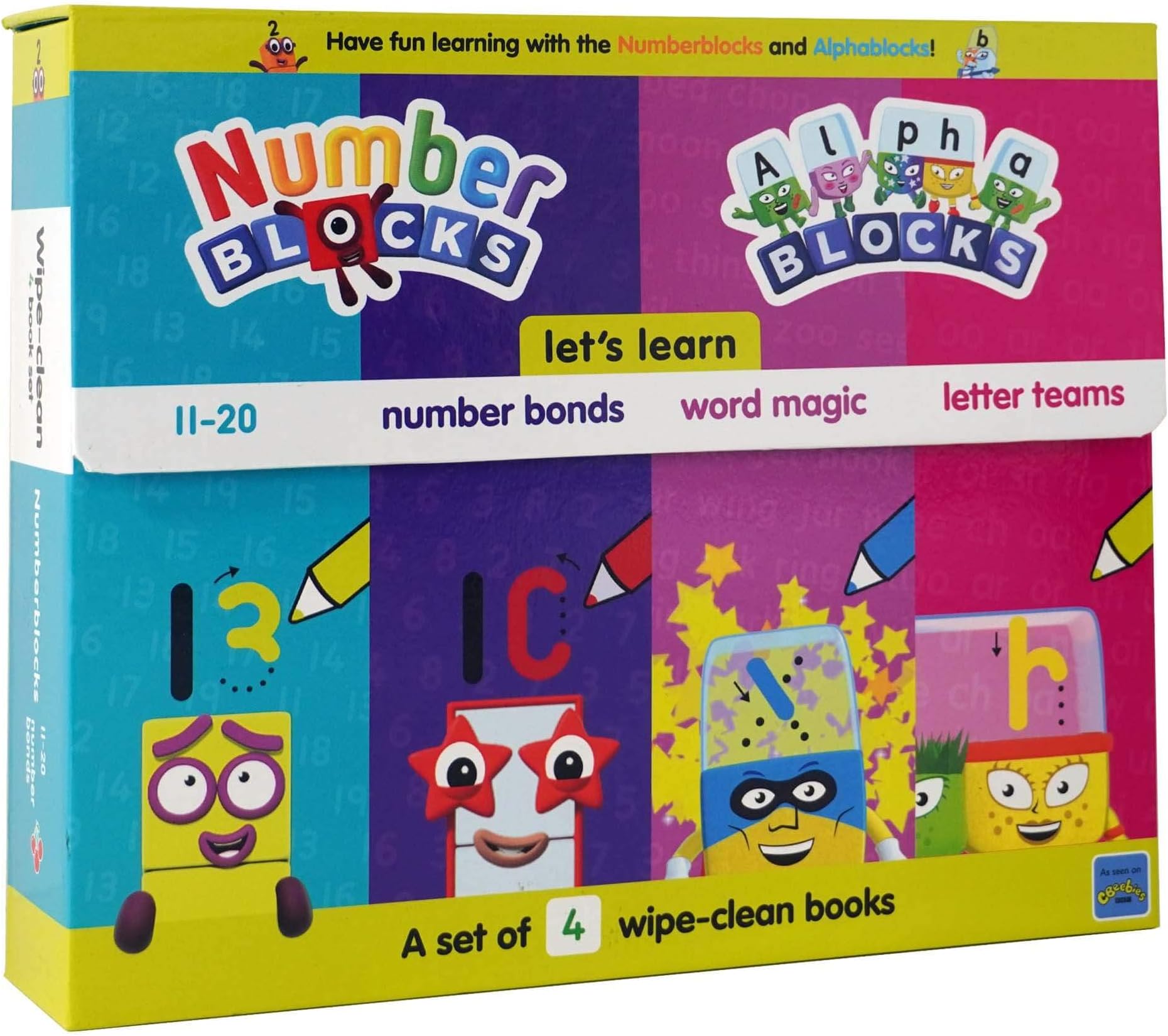 Numberblocks and Alphablocks: Let's Learn Numbers and Letters 4-Book Wipe-Clean Box Set: 4 Wipe-clean books with pens included