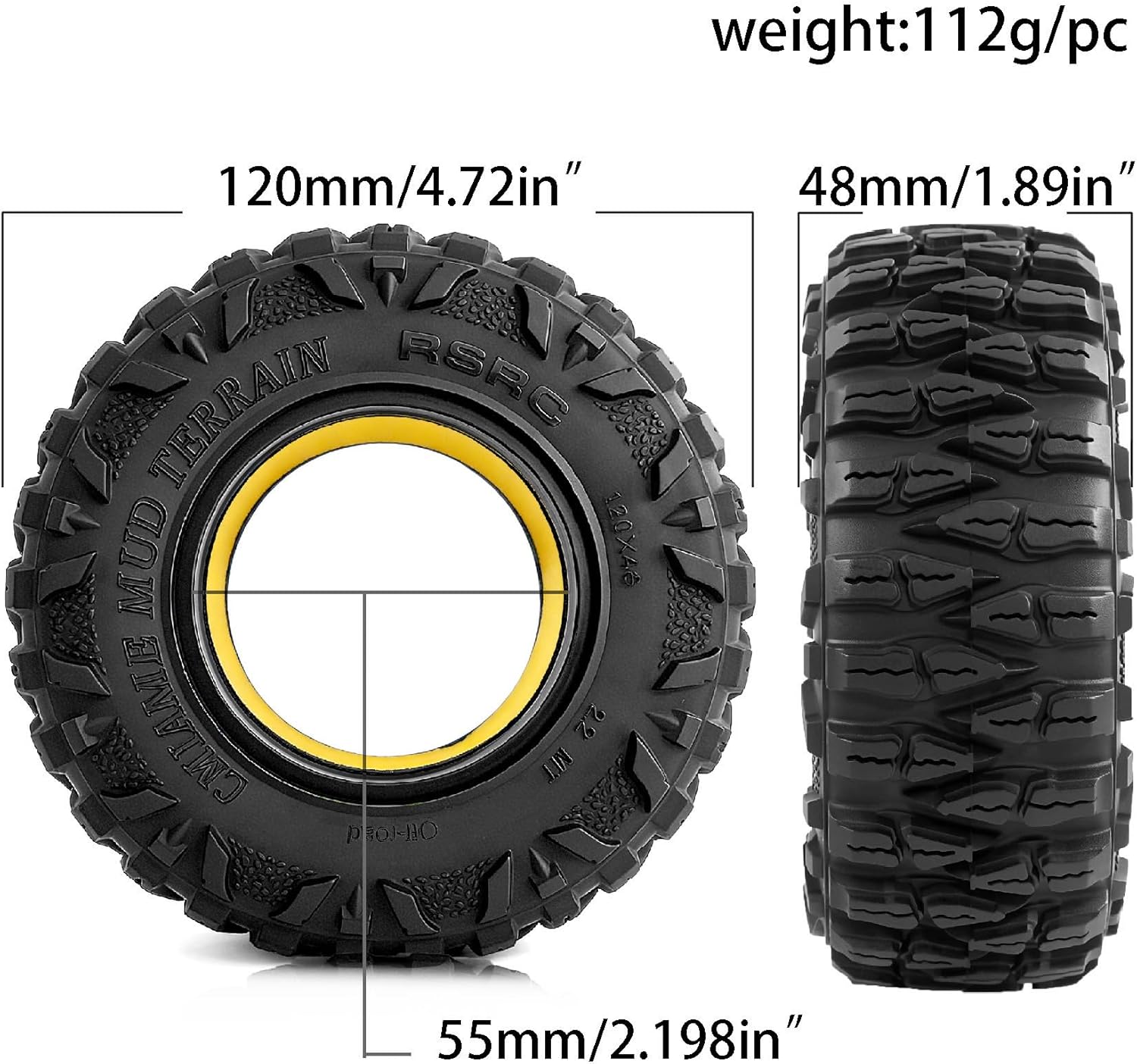 STMU 2.2'' Rock Crawler Tires OD 4.72'' With Super Soft Foam Iiner For 1/10 Rock Crawler Car Traxxas TRX4 RC4WD D90 Axial SCX10 II TF2 Gen8 Tamiya CC01 (Tires)
