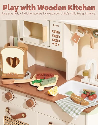 Miniatura 8 de ROBUD Juego de 16 cuchillos de cocina para niños, juego de cocina de madera, inspirados en Montessori, juguetes de cocina para niños pequeños,