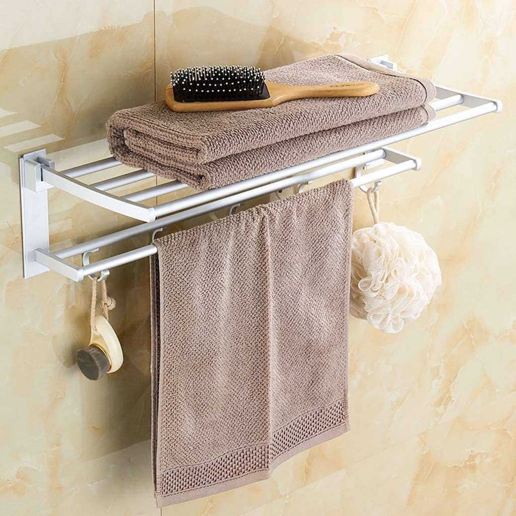 No Drilling Towel Rack, Foldable Double Bathroom Towel Rails, Aluminum Wall Mounted Hanging Towel Holder with Removable Hook 40CM