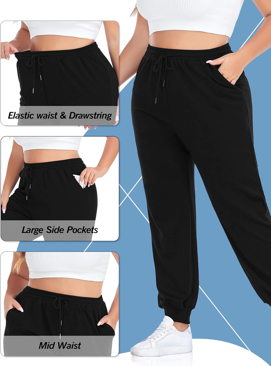 COOTRY Plus Size Sweatpants for Women Loose Elastic Waist Drawstring Joggers Workout Lounge Pants With Pockets - Image 4