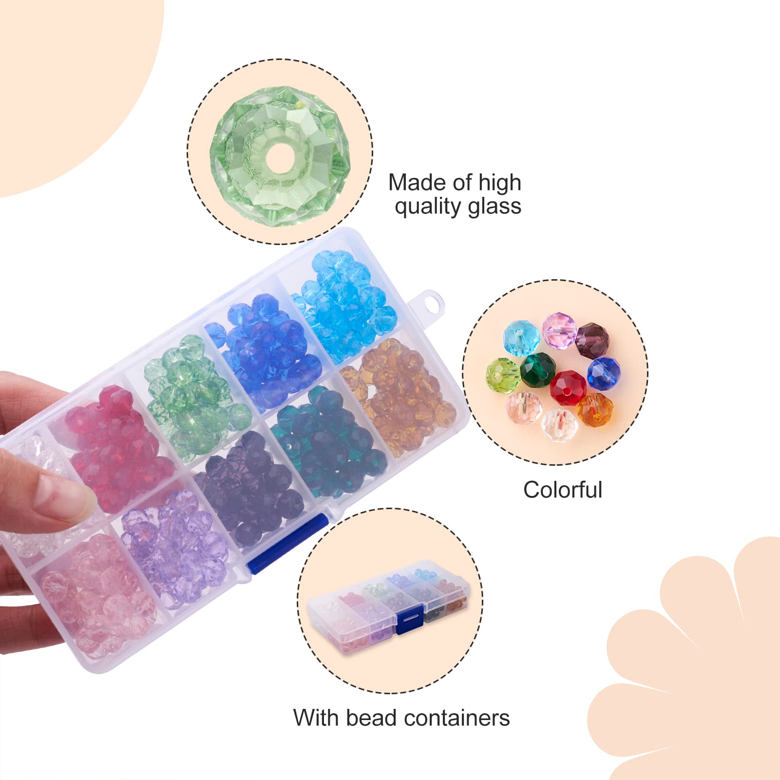 PandaHall Elite Circa 675 PCS Perline di Vetro elettrolitico Colorate sfaccettato bicono per Braccialetti collane bigiotteria mestiere Fai da Te, Diametro 6mm, Foro:1mm, 15 Colore