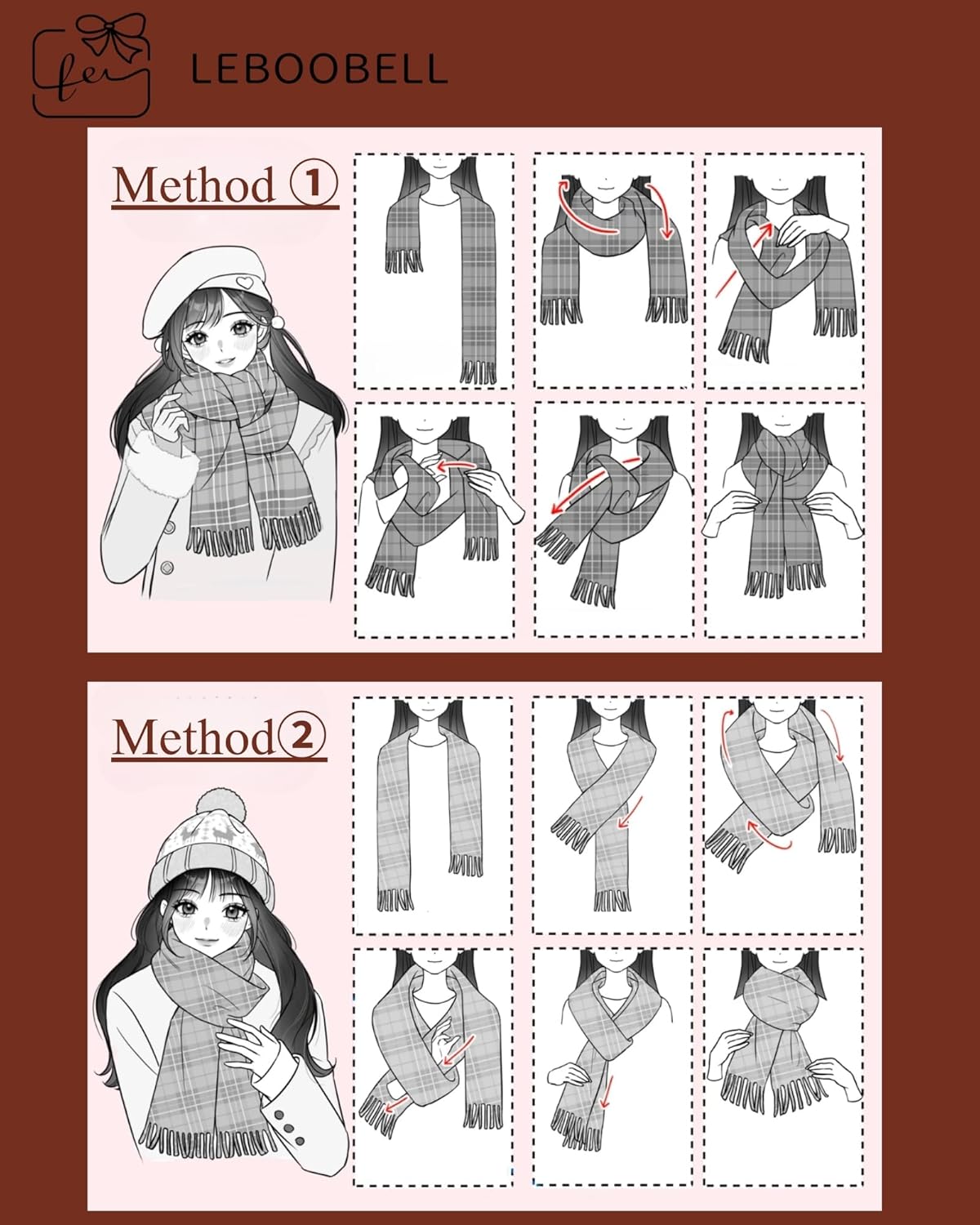 Women's Fair Isle Scarf Lady Soft Vintage Knit Muffler Christmas Fall Winter - Image 4