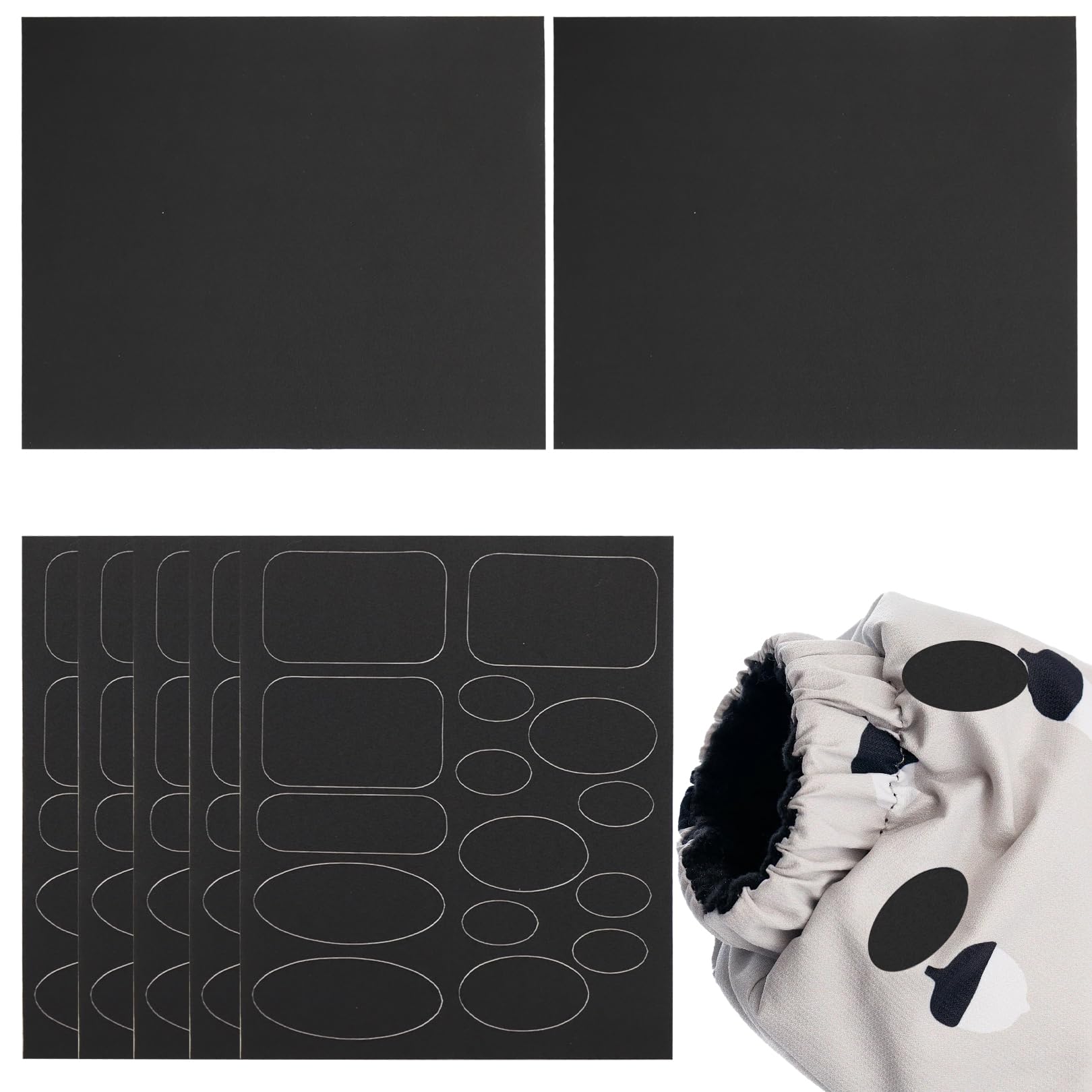 7 Sheets 77Pcs Down Jacket Patches Black SelfAdhesive Nylon Fabric