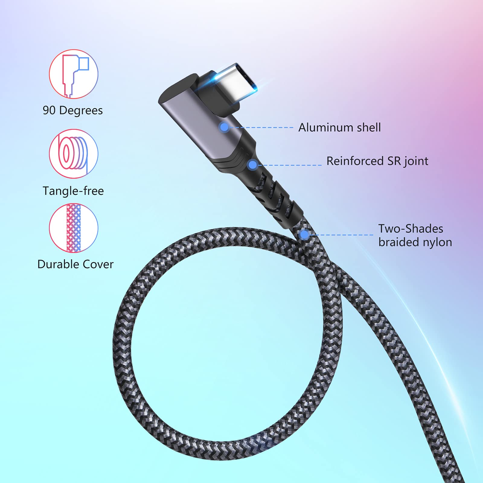 USB C To USB C 90 Degree Cable YACSEJAO 10Gbps USB Type-C 3.1 Gen2 Male - View #7
