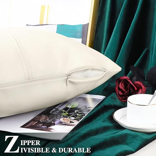 Miniatura 6 de BRAWARM Fundas de almohada de piel sintética de 12 x 20 pulgadas, funda de almohada de cuero crema, funda de almohada lumbar decorativa de cuero