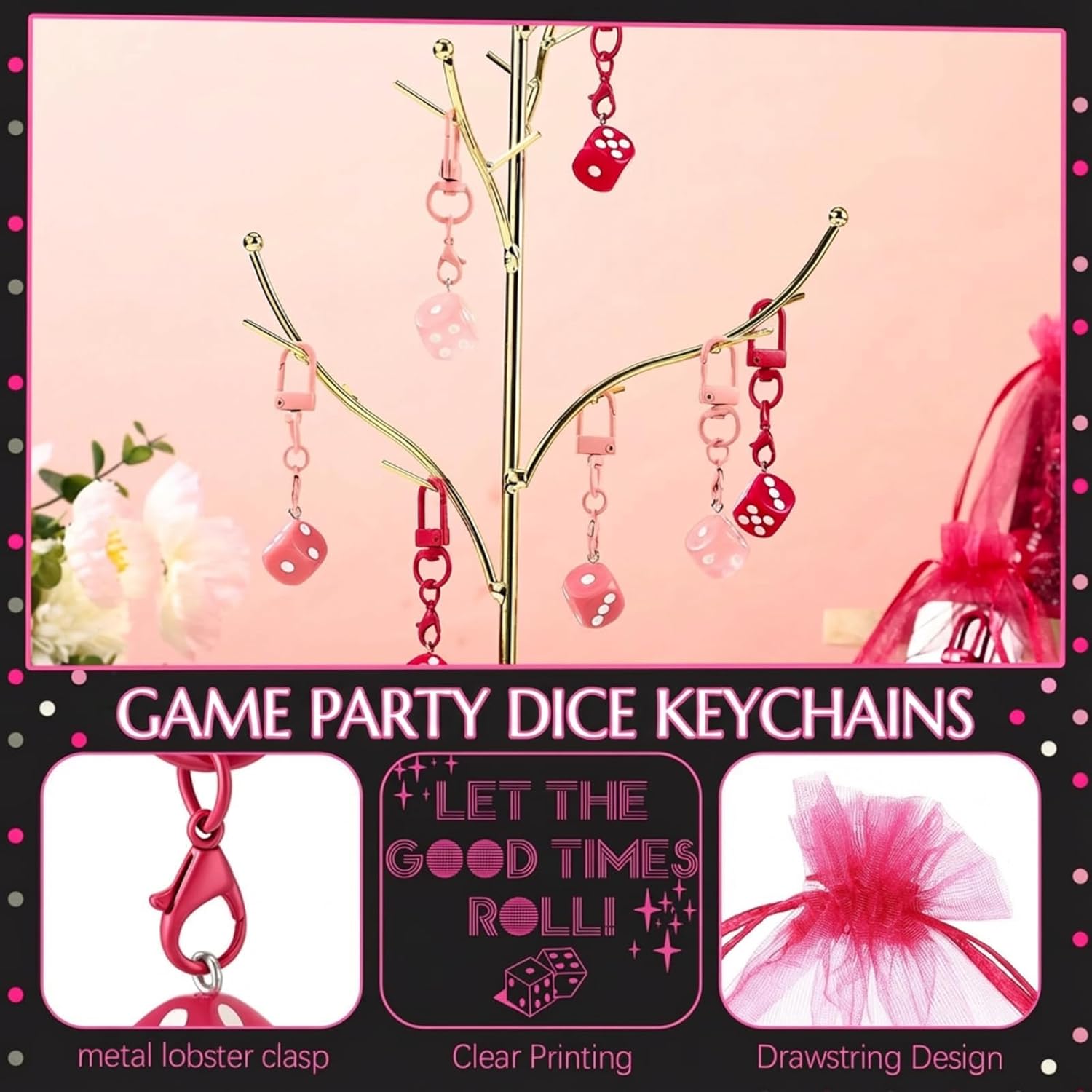 Dice Keychains with Cards Bags Casino Night Party Decorations Favors Bulk for Carnival Supplies - Image 3