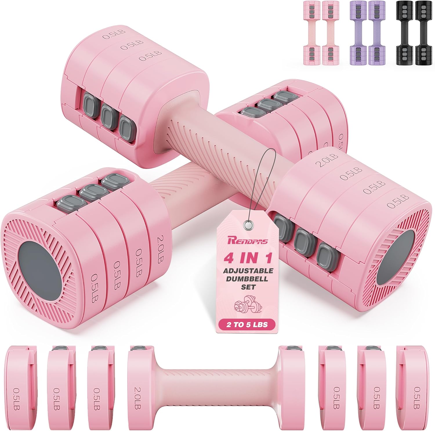 Adjustable Dumbbell Set of 2, 1-Sec Quick-Adjust Dual-Lock Design Hand Weights for Women & Men, Compact No-Roll 10LBS/20LBS Dumbbell Set for Women, Home Gym Strength Training & Pilates(10/20LBS Total)