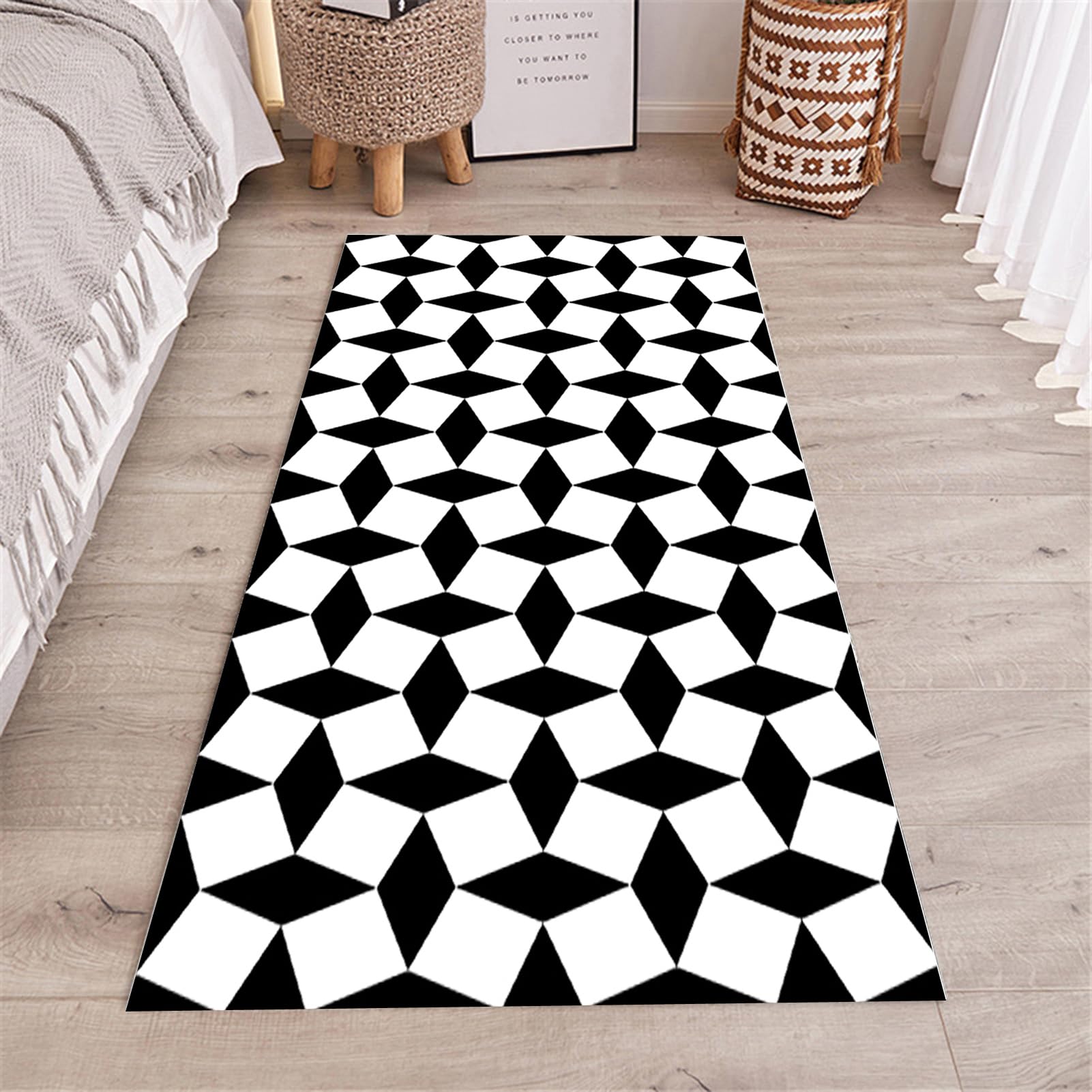 Bianco e Nero Tappeto da Cucina 3 Metri Antiscivolo, Moderno Tappeto Passatoia Lavabile Tappeti Runner per Corridoio Lungo Tappeto per Cucina, Entrata, Ingresso, Soggiorno,40X300CM