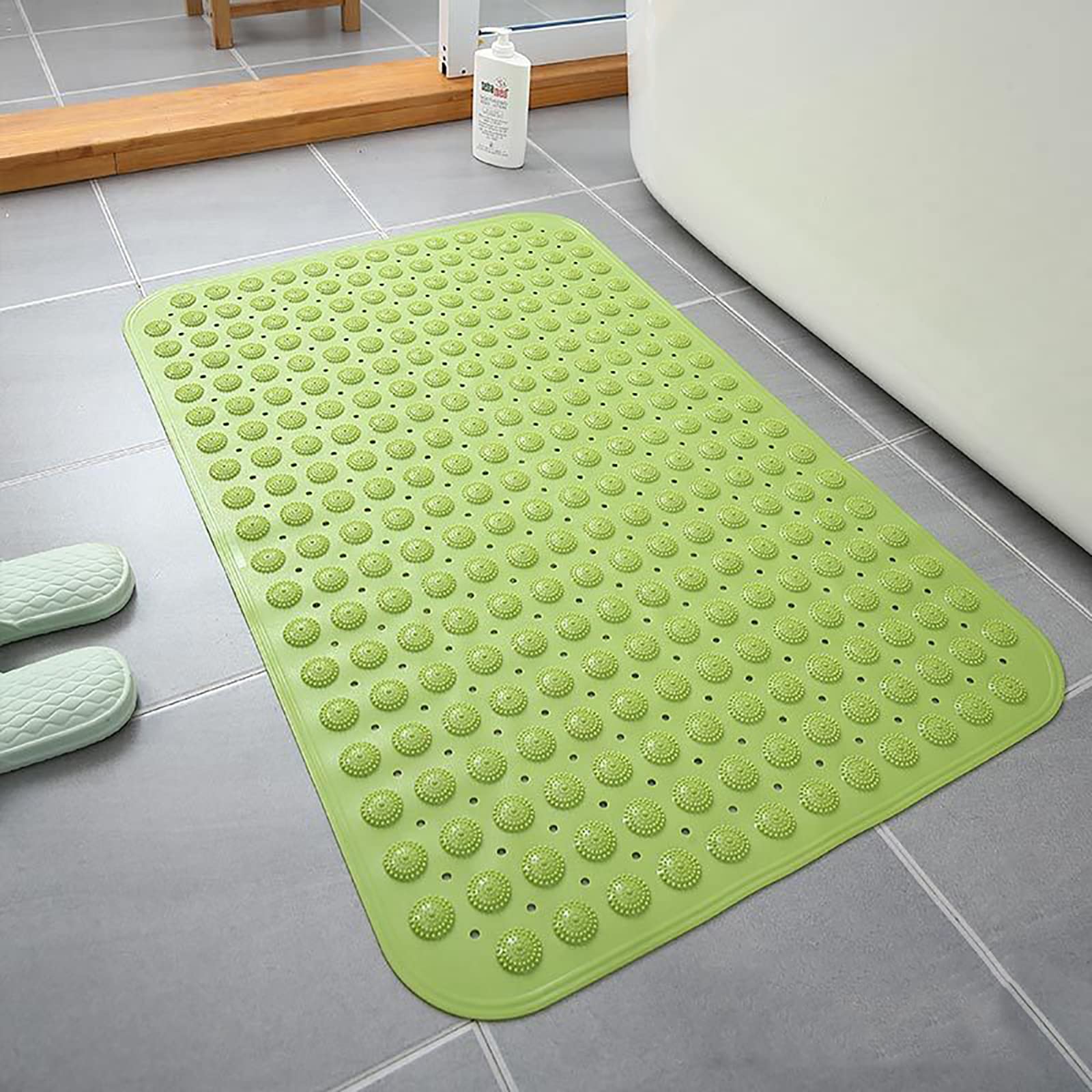 Tappetino da bagno antiscivolo, morbido, con fori di scarico, design quadrato, 80 x 80 cm, per la sicurezza della vasca da bagno e della doccia, comodo e con ventosa per una presa sicura