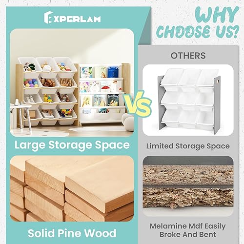 Miniatura 4 de Organizador de almacenamiento de juguetes para niños, organizador de juguetes con estantería, almacenamiento de juguetes con 12 contenedores blancos