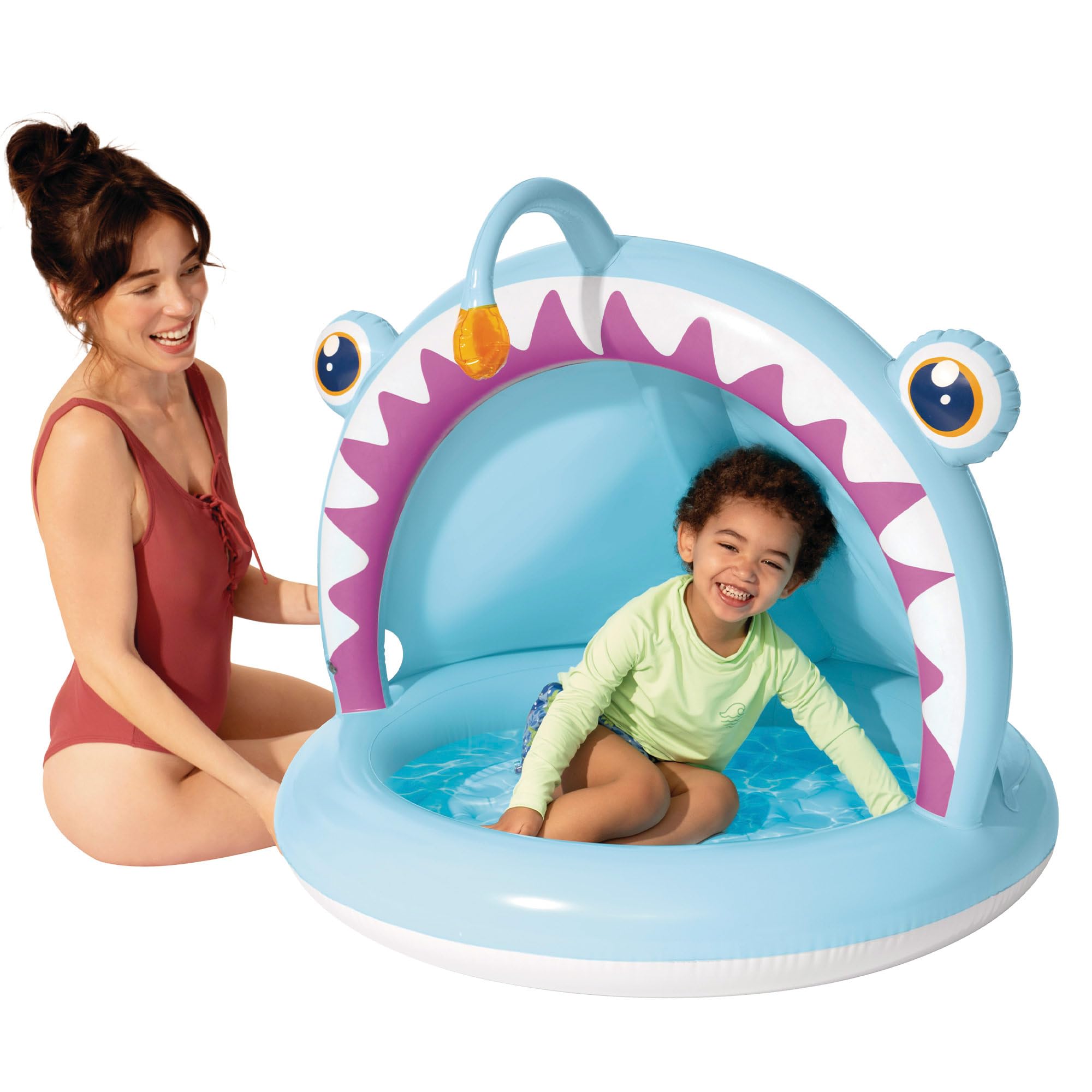 Intex Piscina Infantil Hinchable Angler Fish, 127x102x86 cm, con Parasol, Suelo Acolchado, Diseño de pez abisal en 3D, Capacidad 45 L, para niños 1-3 años, Vinilo Resistente (58400)