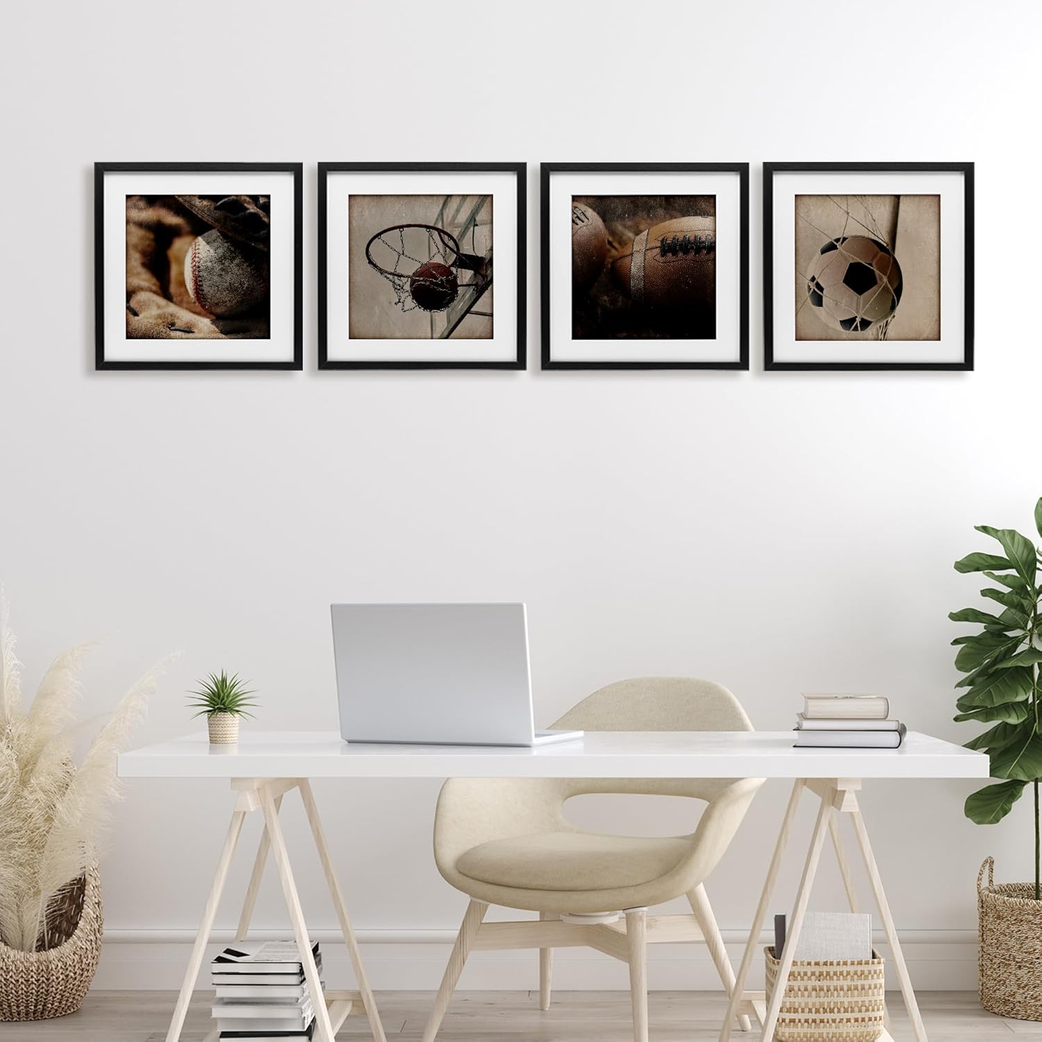 Stupell Industries Inspiring Sports Be The Ball 4 Piece Black Framed Print Under Glass Set, design by Kim Allen, 13 x 13