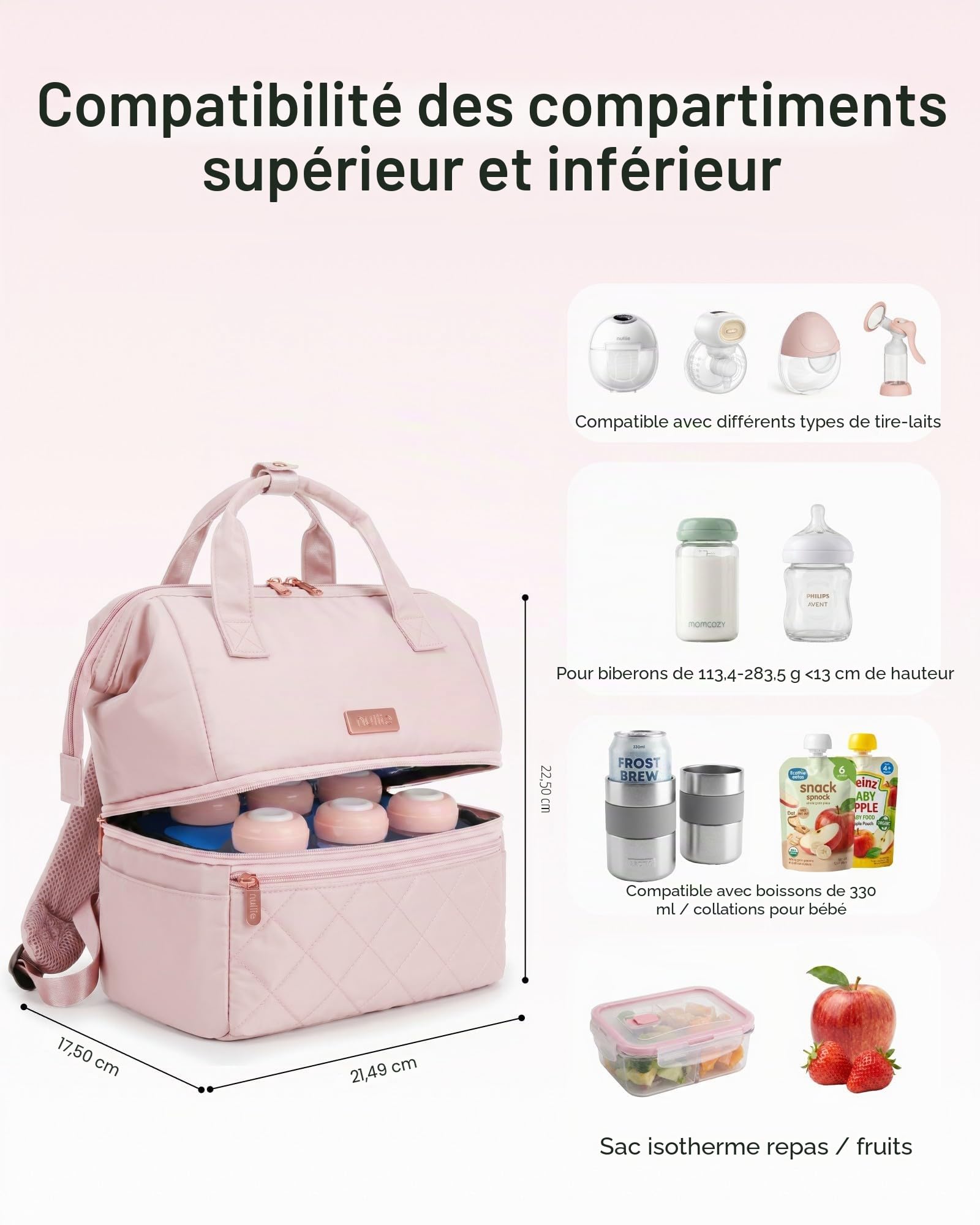 Nuliie Sac portable pour travail, voyage et usage quotidien, rose