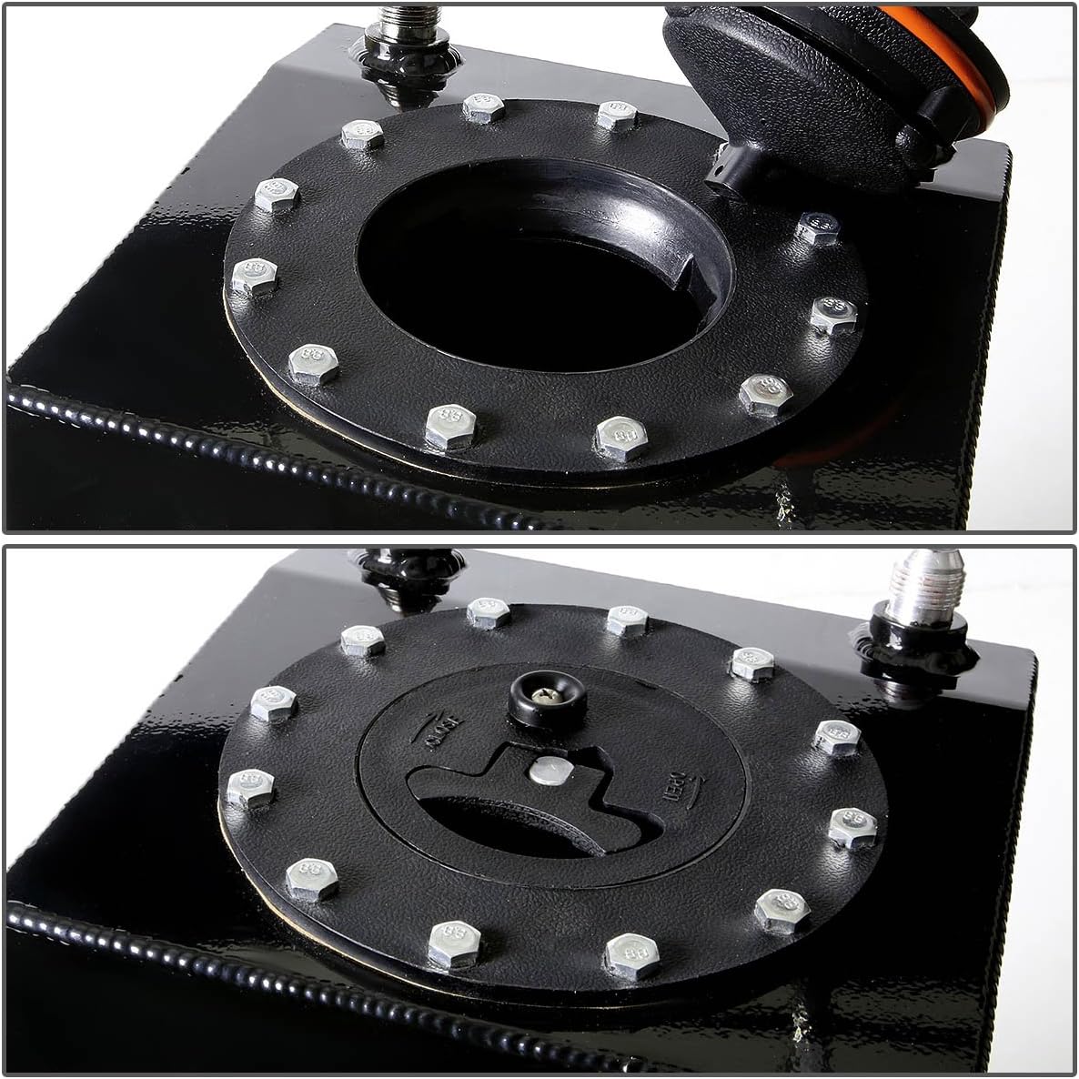 DNA MOTORING 3 Gallons Aluminum Bottom-Feed Fuel Cell Gas Tank 8" (L) x 8" (W) x 12.75" (H),ALU-FT-B-BF-3G-BK