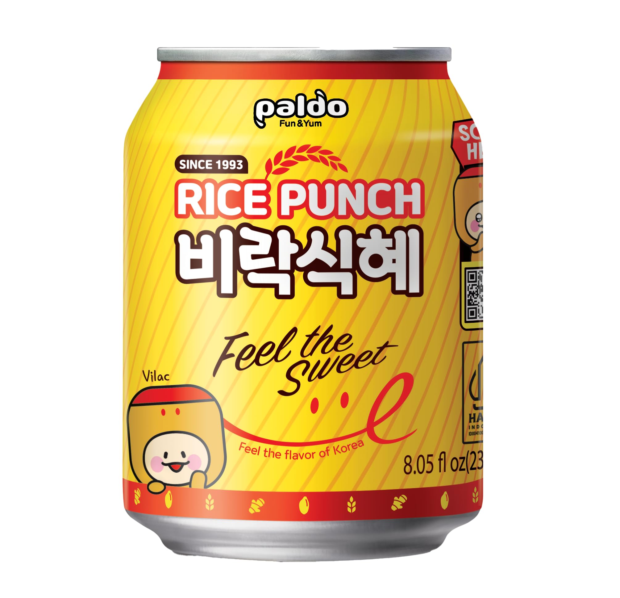 Paldo Fun & Yum Vilac Shikhye Sweet Rice Punch Drink, Pack of 12 Cans, Korean Traditional Sikhye, Malty-Rice Flavored Beverage, Best Dessert Drinks, No Artificial Colorings, 팔도 비락 식혜 8.06 fl oz x 12
